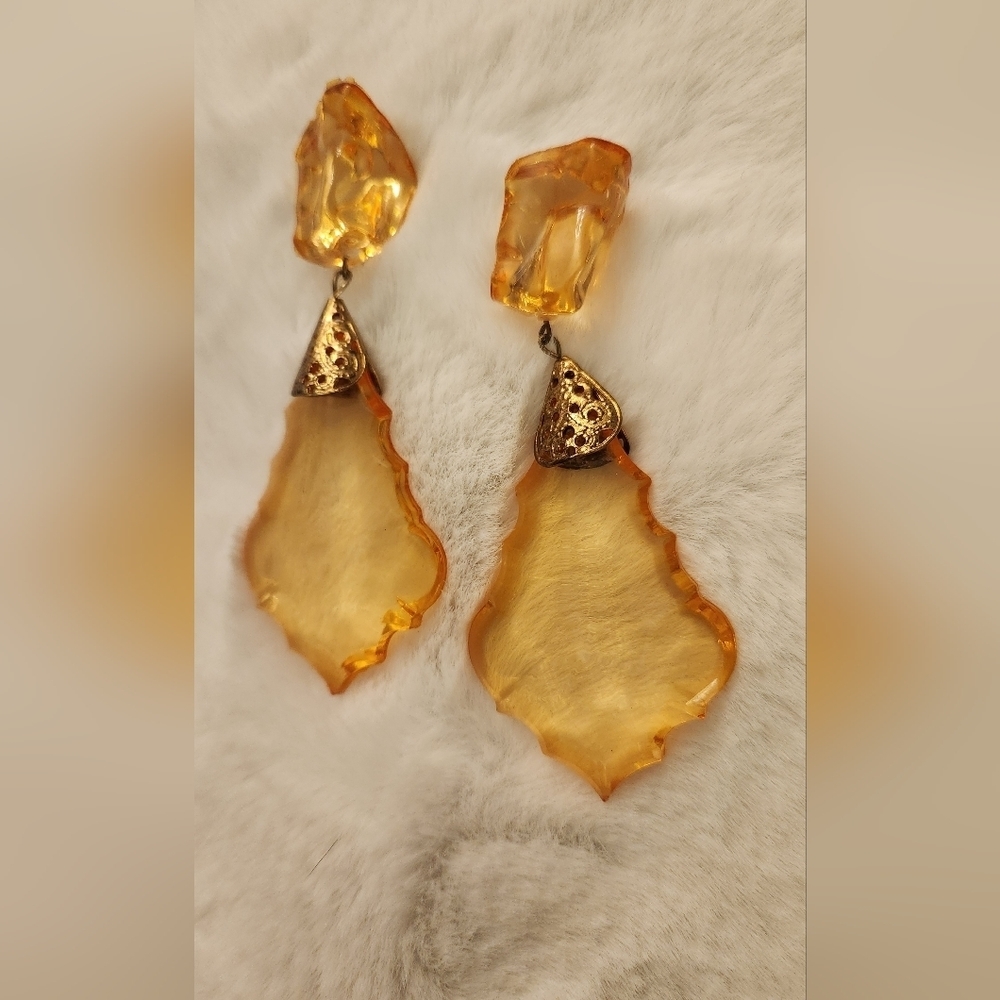 Vintage Orange yellow Resin Rock look-a-like earrings